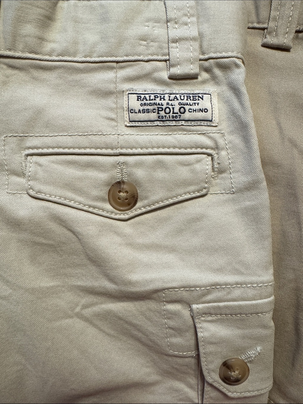 Polo by Ralph Lauren Boys' Cargo Shorts in Tan and Cream - Picture 4 of 4